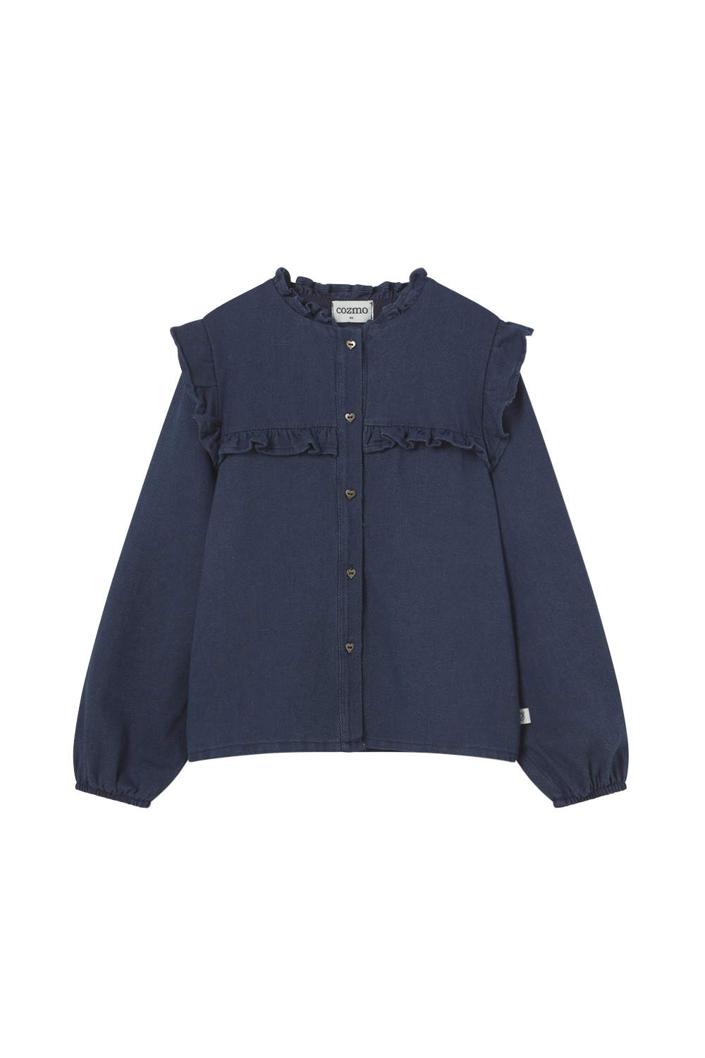 Cozmo Denim ruffle blouse