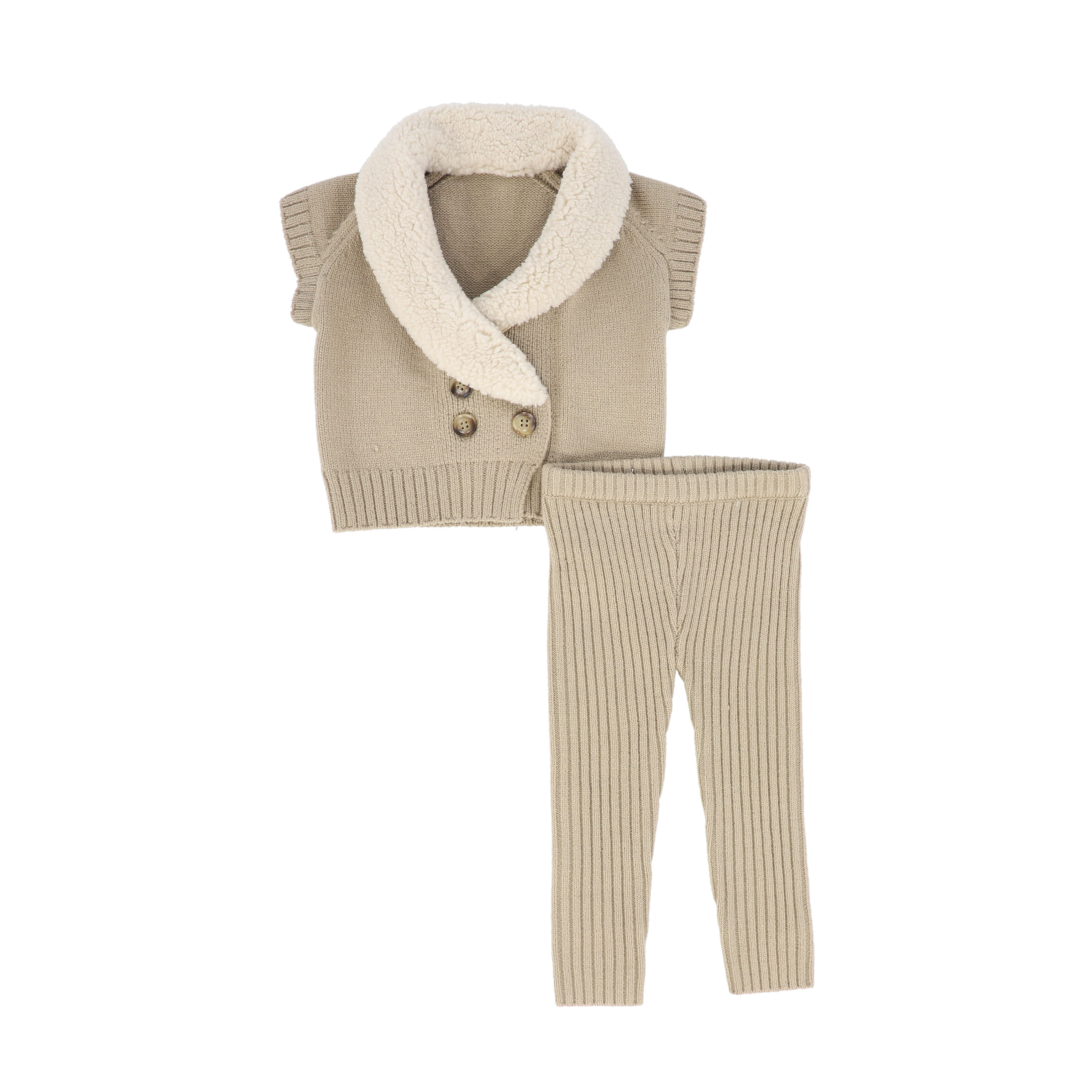 Le Bourdon Sherpa vest oatmeal knit set
