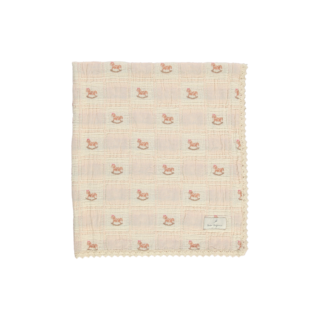 Bebe Organic Rocking horse pink patchwork blanket - Flying Colors