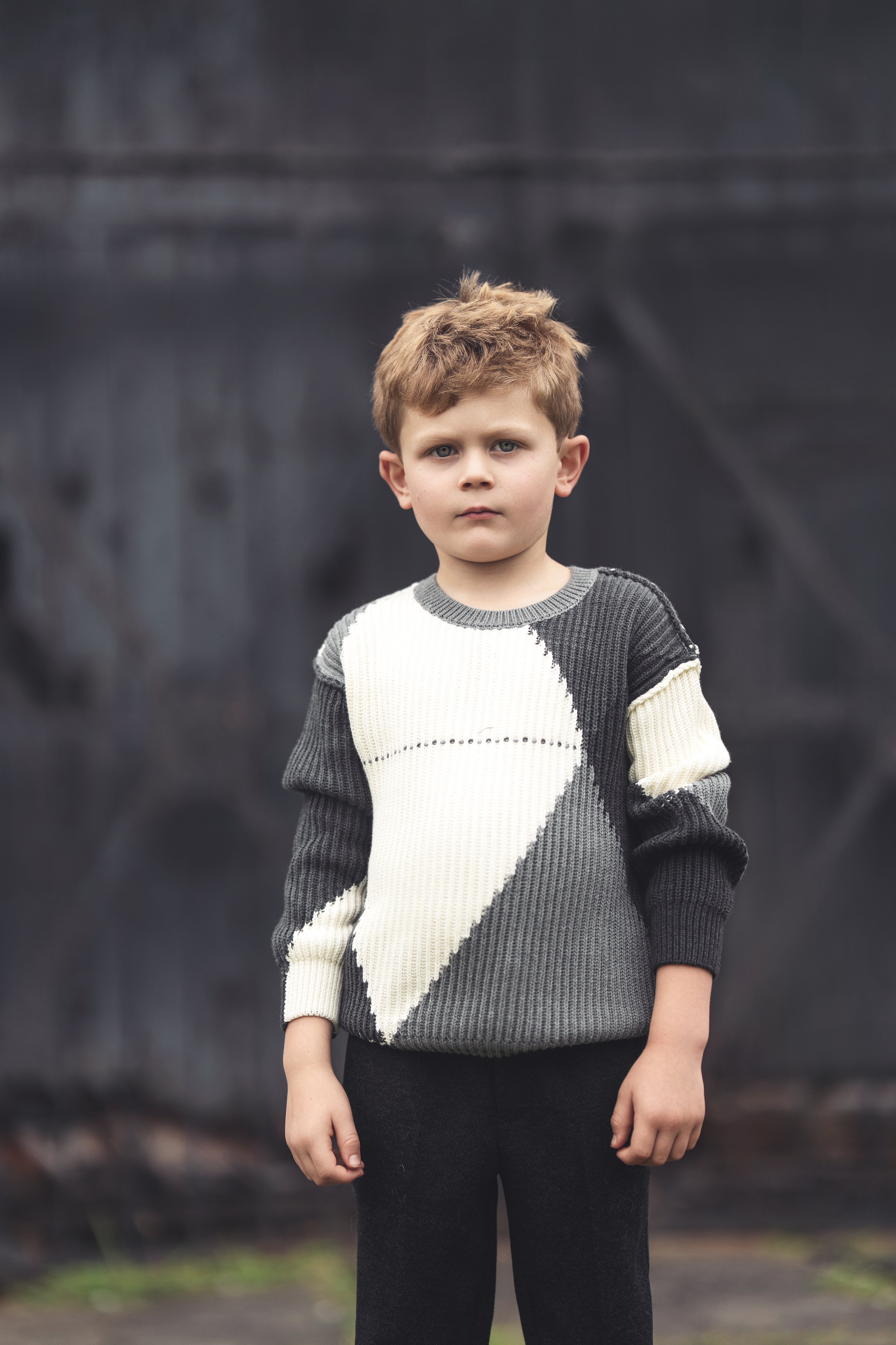 Mann Color blocked grey argyle sweater