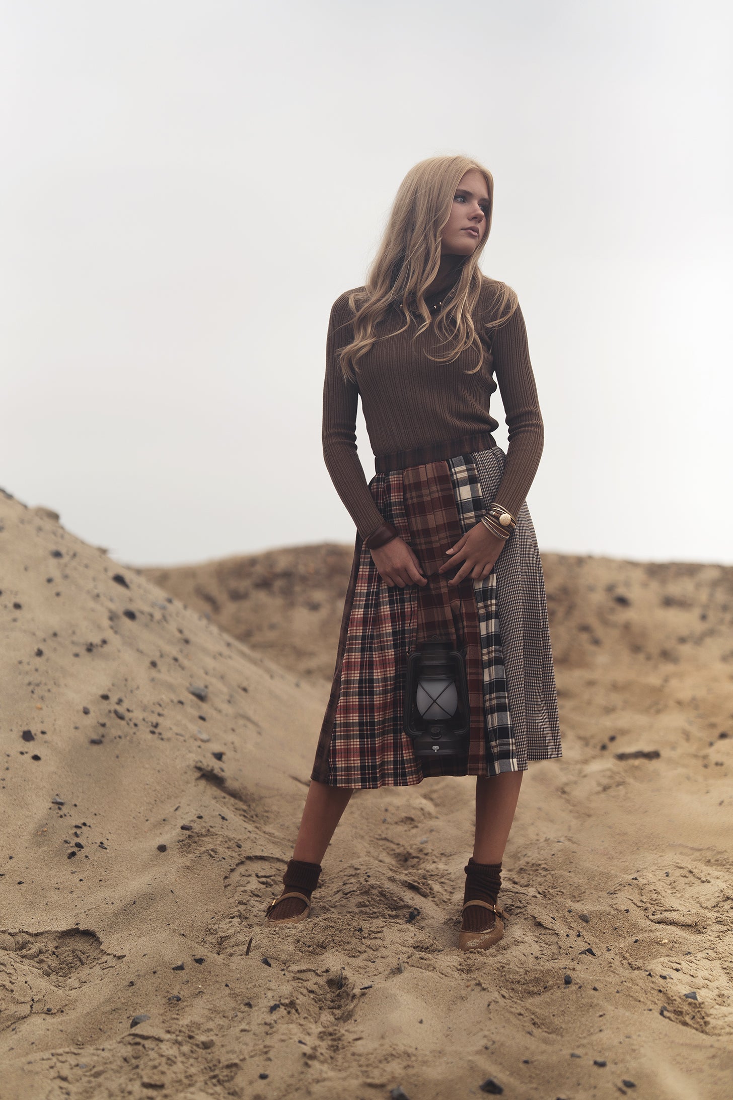 Gem Plaid panel pleated skirt