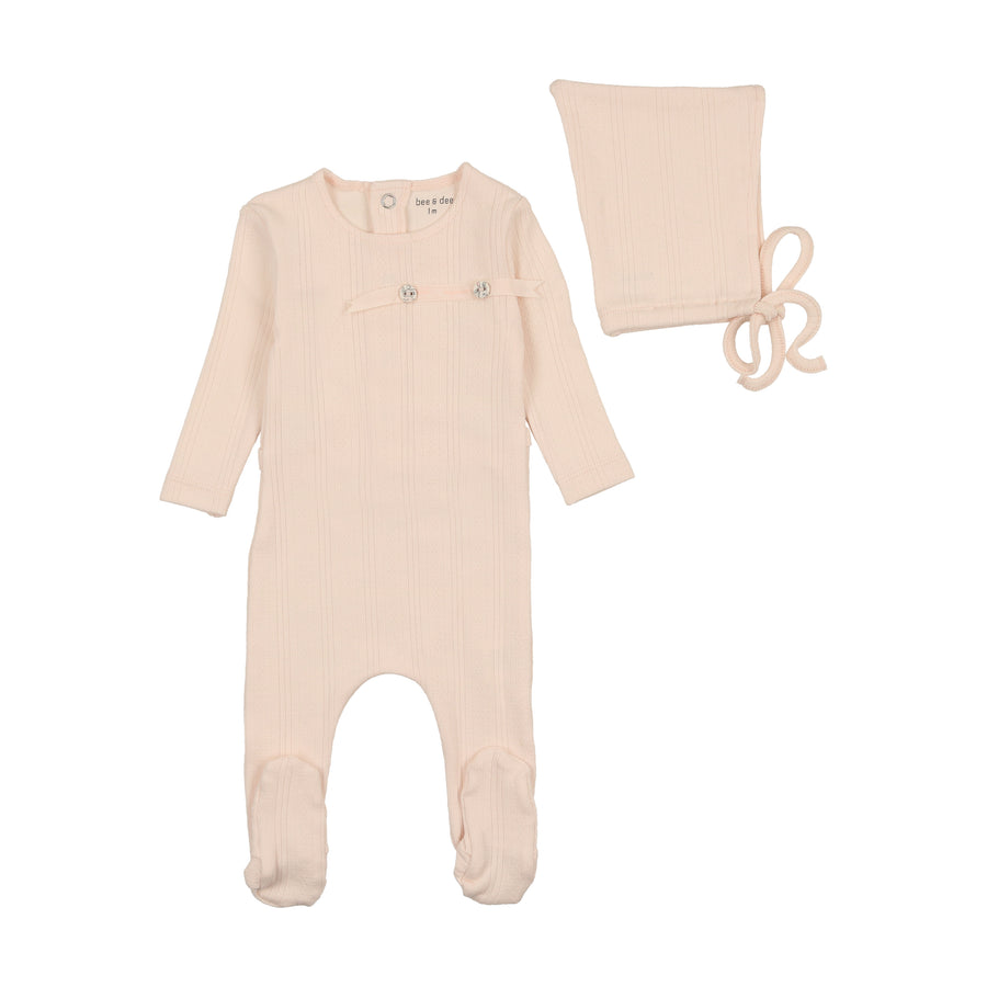 Ditsy pointelle pink footie + bonnet by Bee & Dee