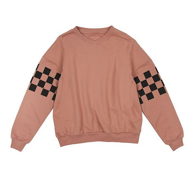 Checkered sleeve mauve sweatshirt by Luna Mae