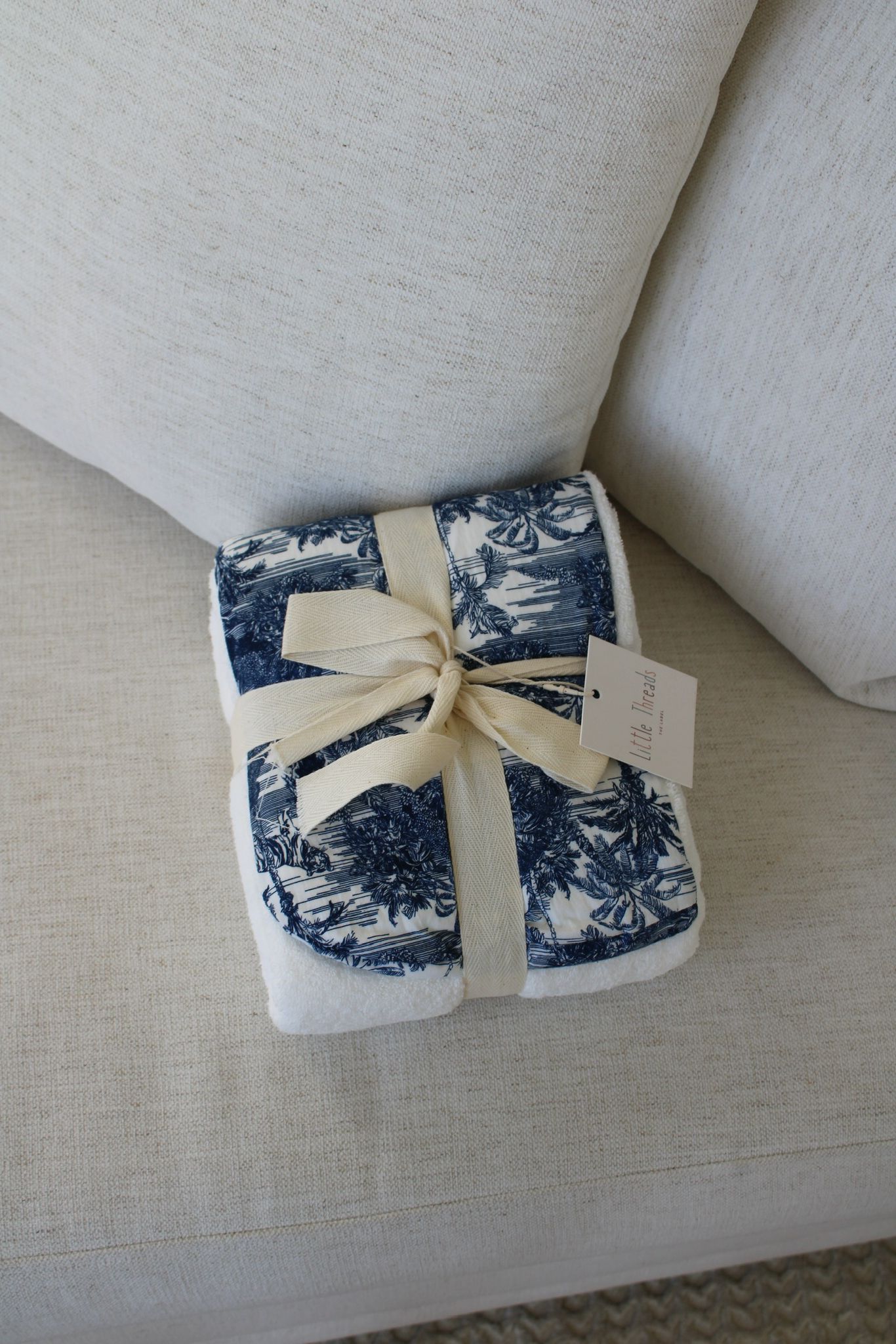 Little Threads toile blue hooded bath towel