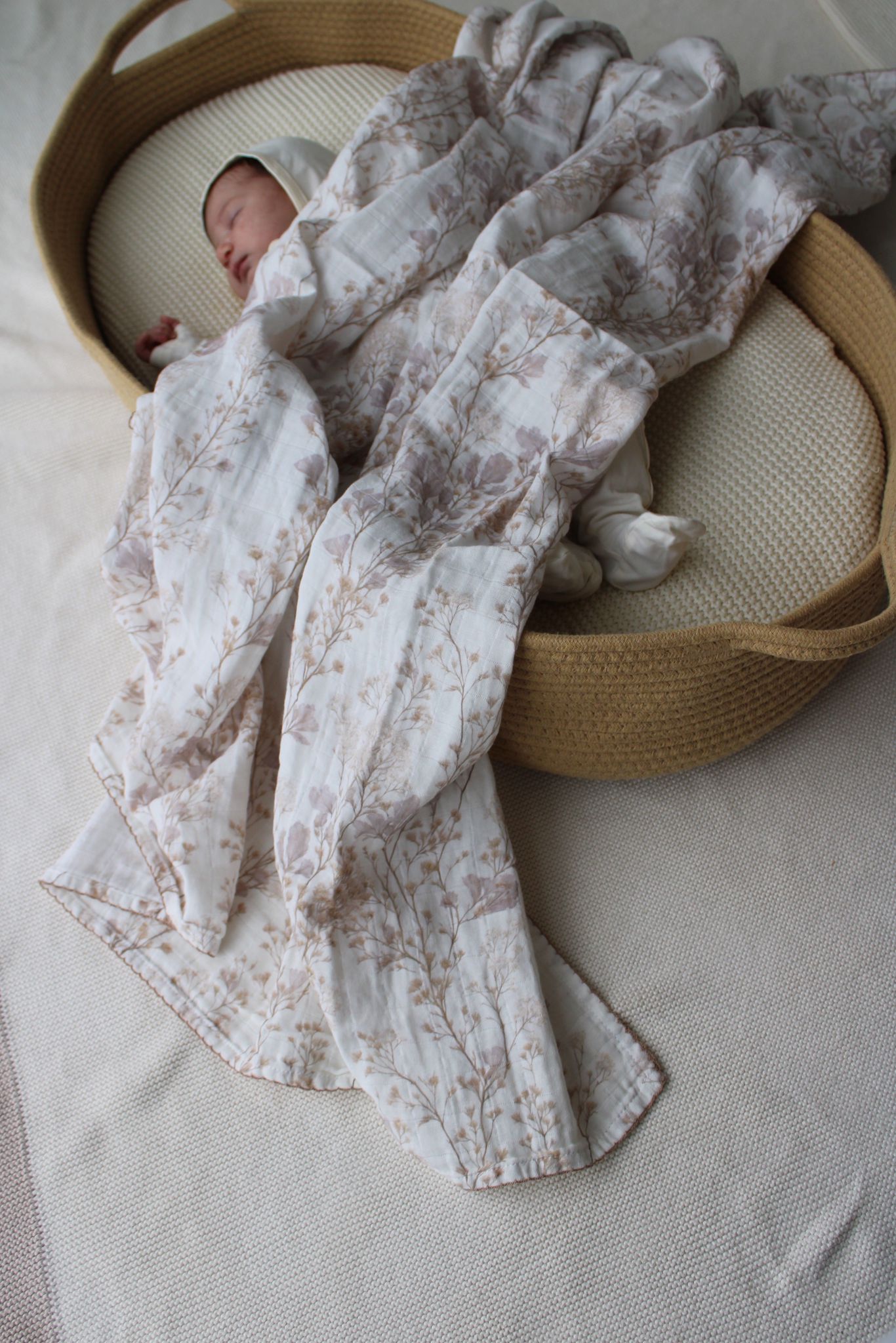 Little Threads neutral branches muslin swaddle