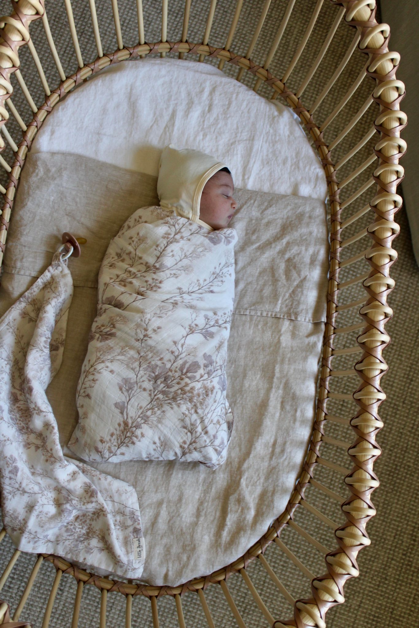 Little Threads neutral branches muslin swaddle
