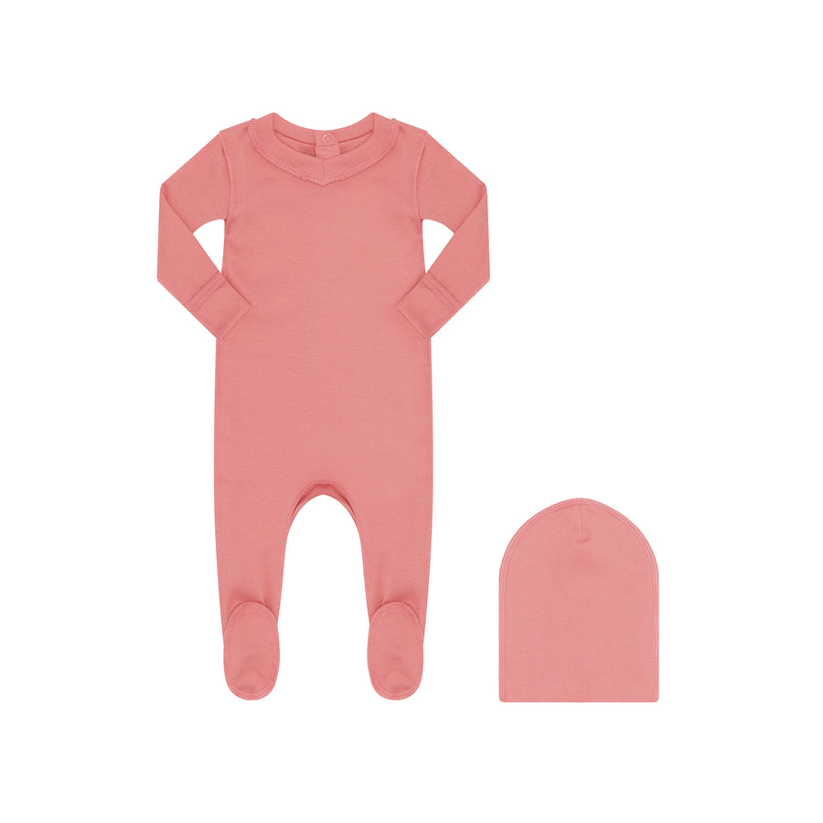 Coral pajama footie + beanie by Little Parni
