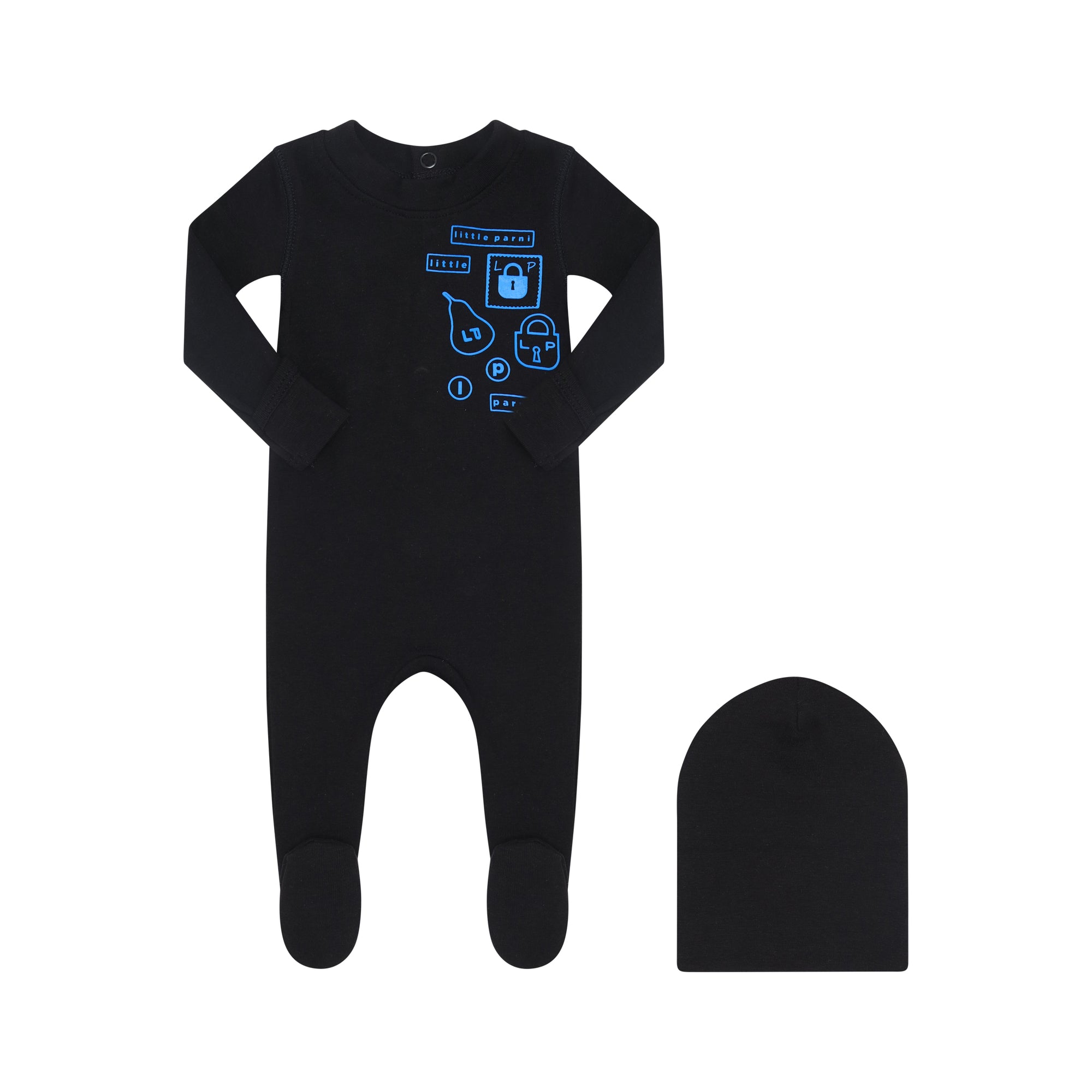 Parni Blue V-Neck Footie & Beanie Parni Blue V-Neck Footie & Beanie