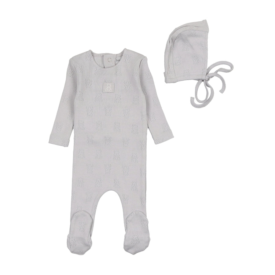 Bee & Dee Classic Pointelle Collection Footie with Bonnet-Blue Fog Bee & Dee Classic Pointelle Collection Footie with Bonnet-Blue Fog