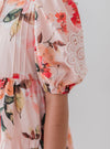 Doily applique peach voile midi dress by Petite Amalie