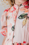 Doily applique peach voile midi dress by Petite Amalie