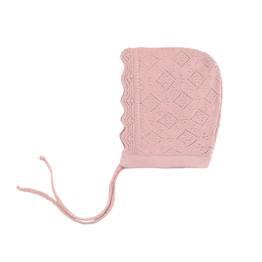 Pointelle knit pink footie + bonnet by Ely's & Co