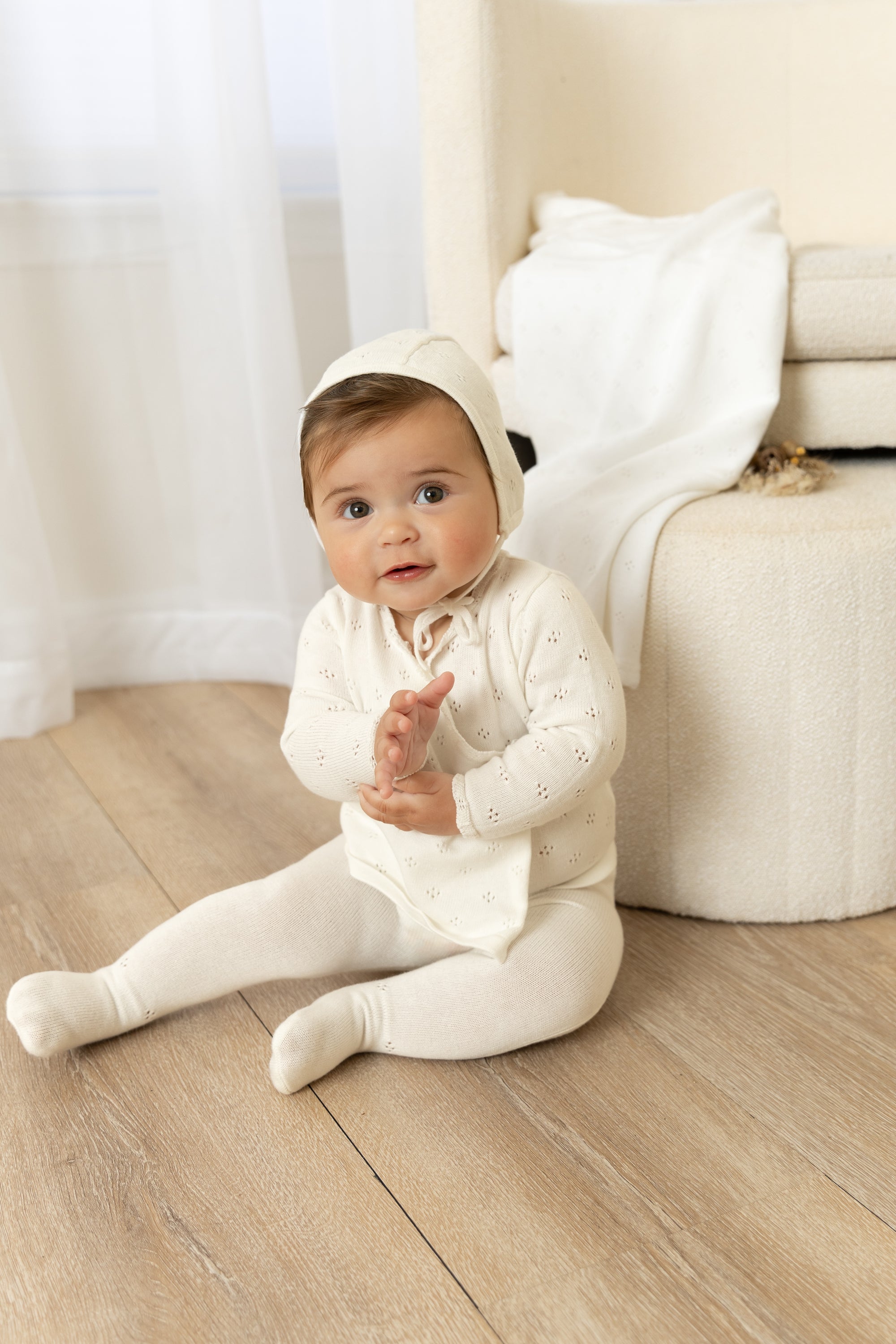 Bee & Dee Printed Pointelle Footie with Beanie-Light Base  Girl