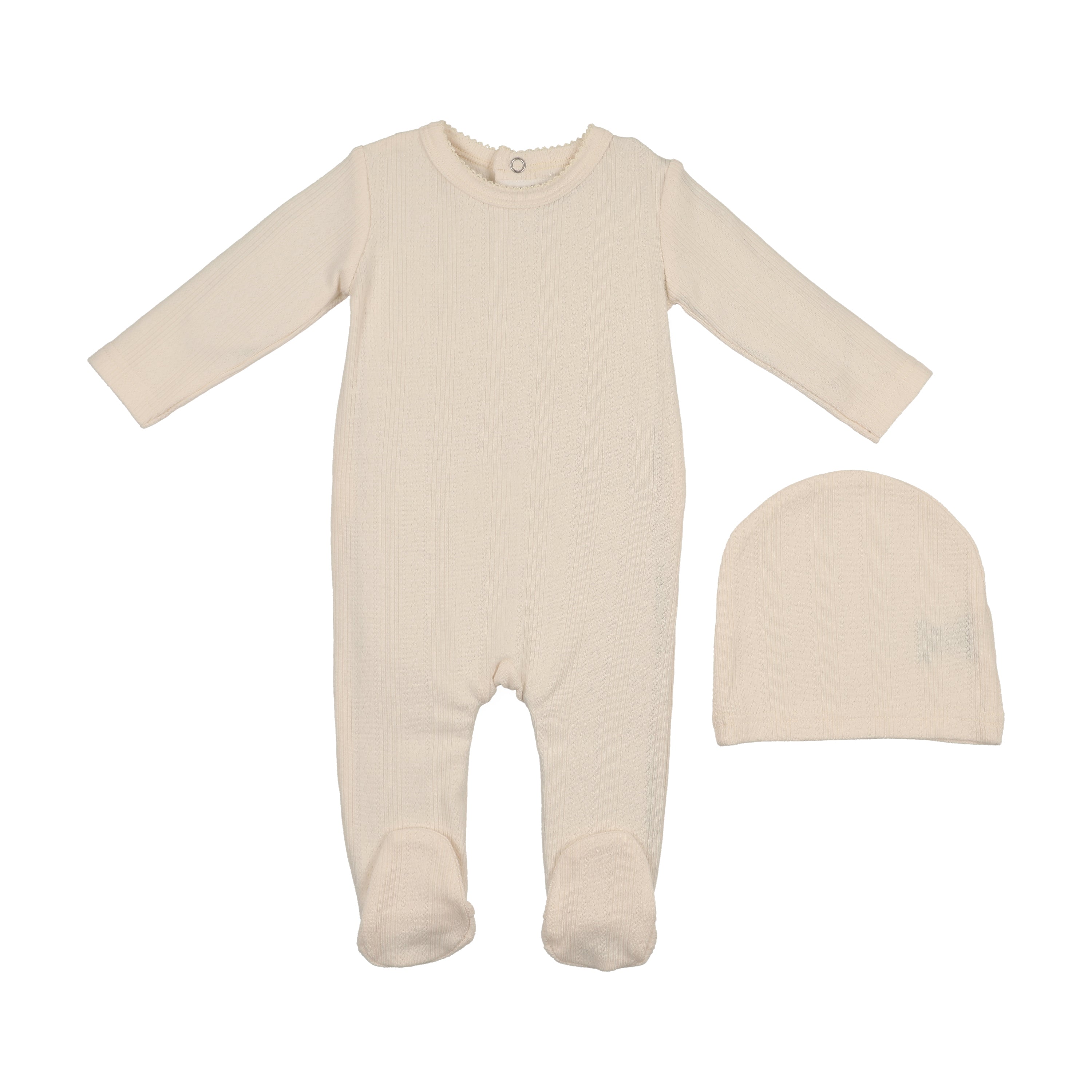 Maniere Pointelle oatmeal footie + beanie