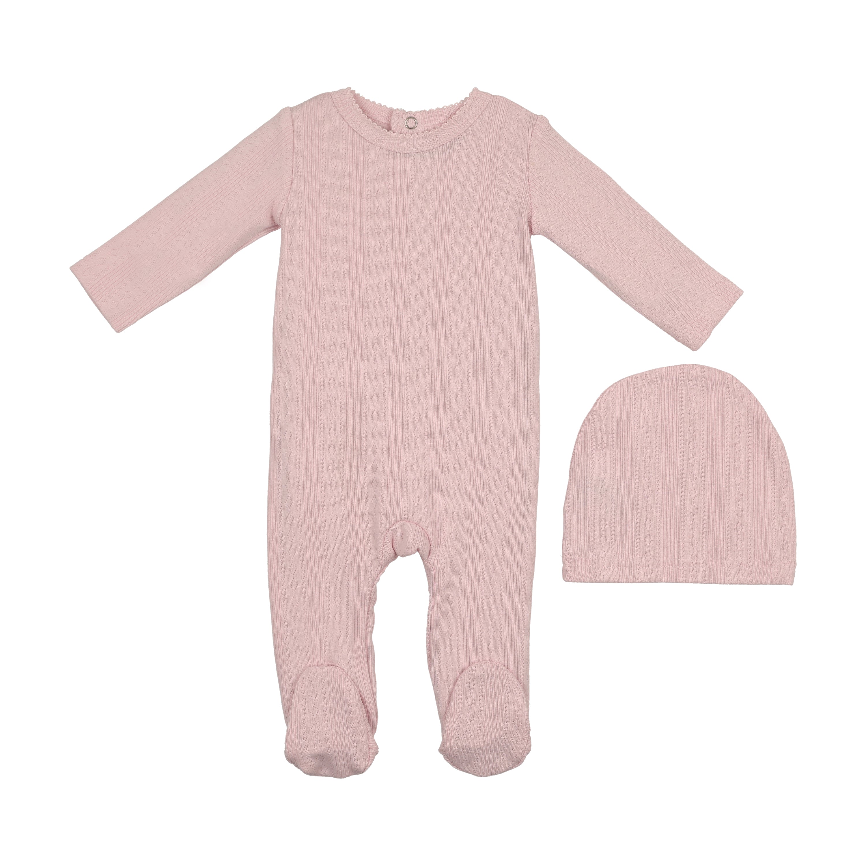 Maniere Pointelle pale pink footie + beanie