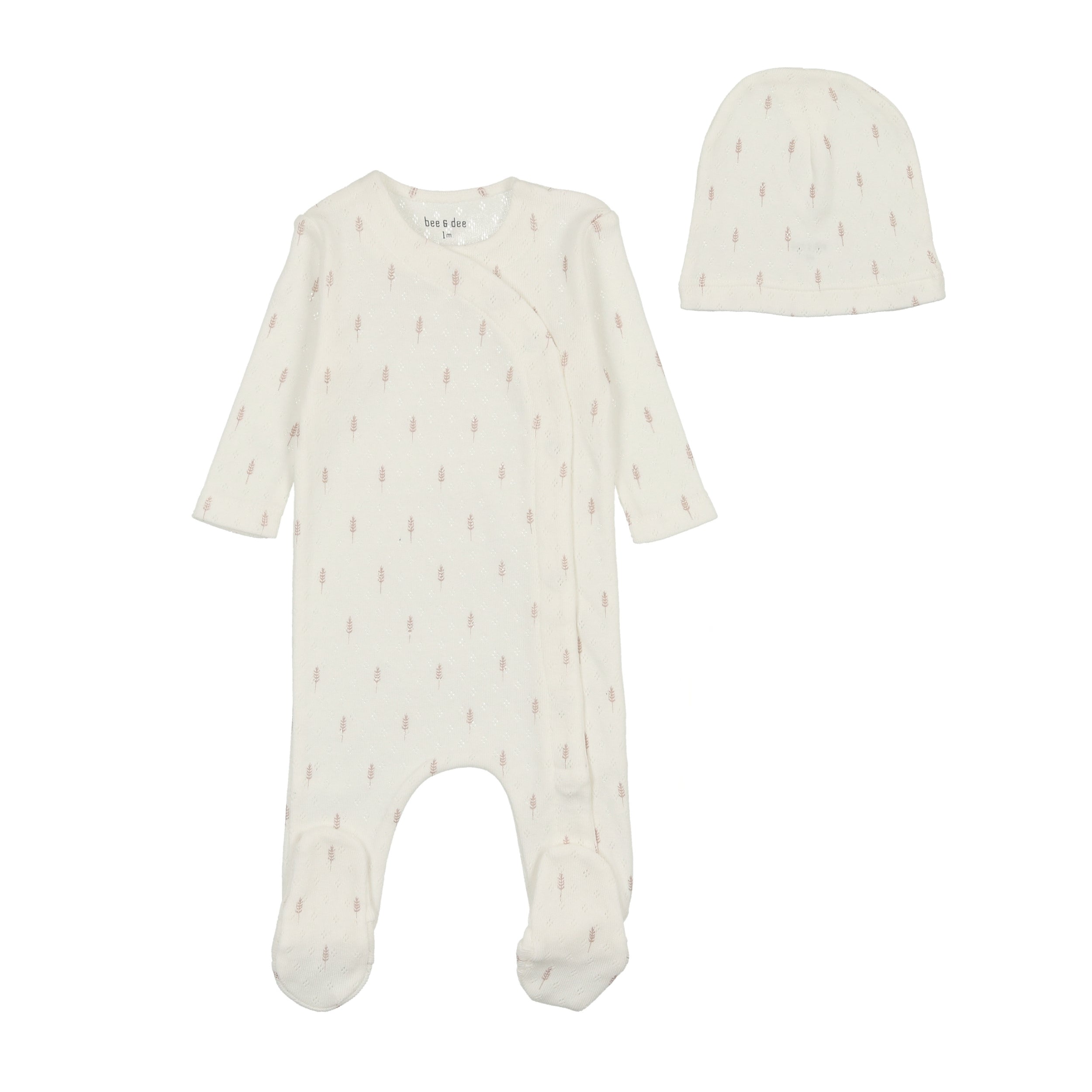 Wheat pointelle girls footie + beanie by Bee & Dee