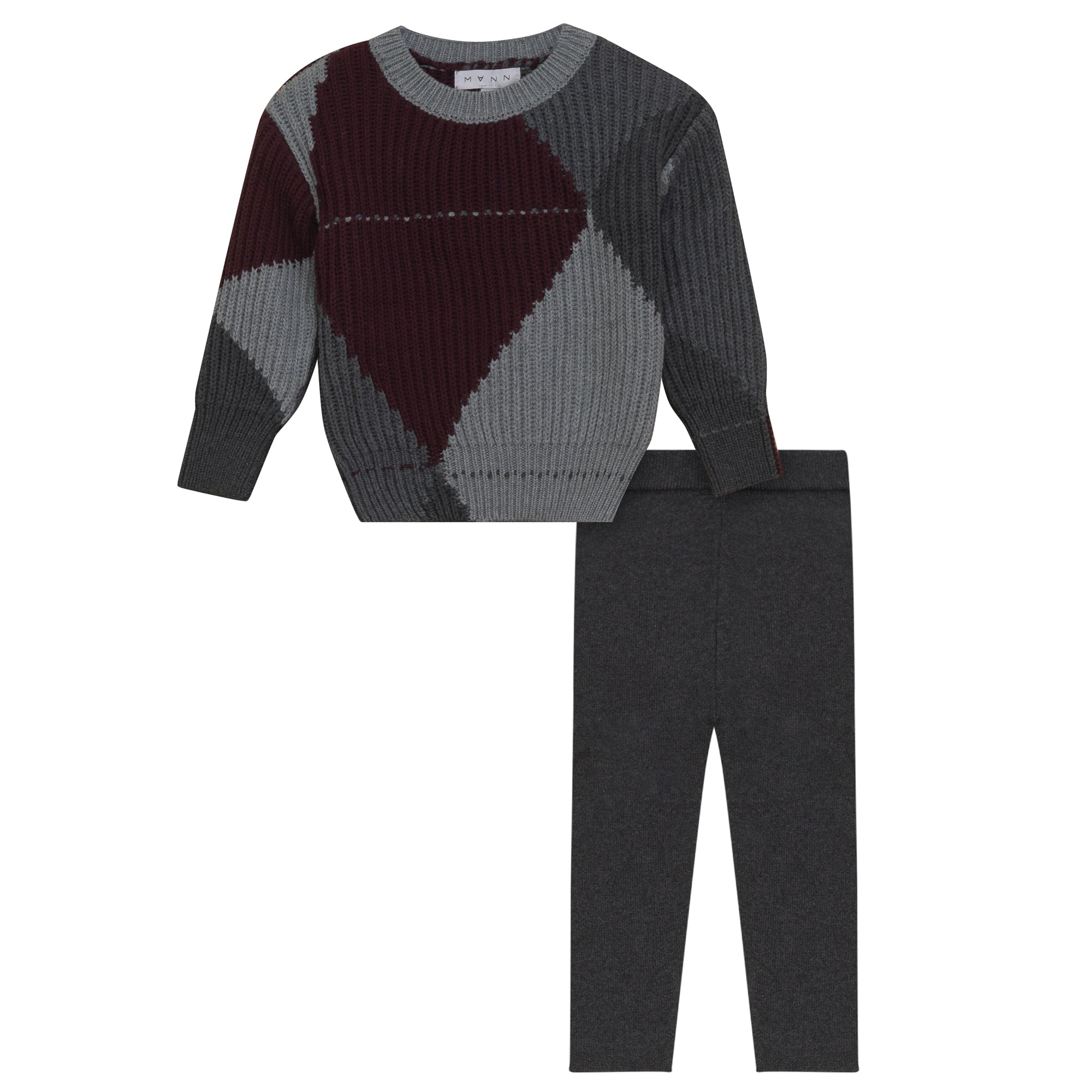 Mann Color blocked burgundy argyle set