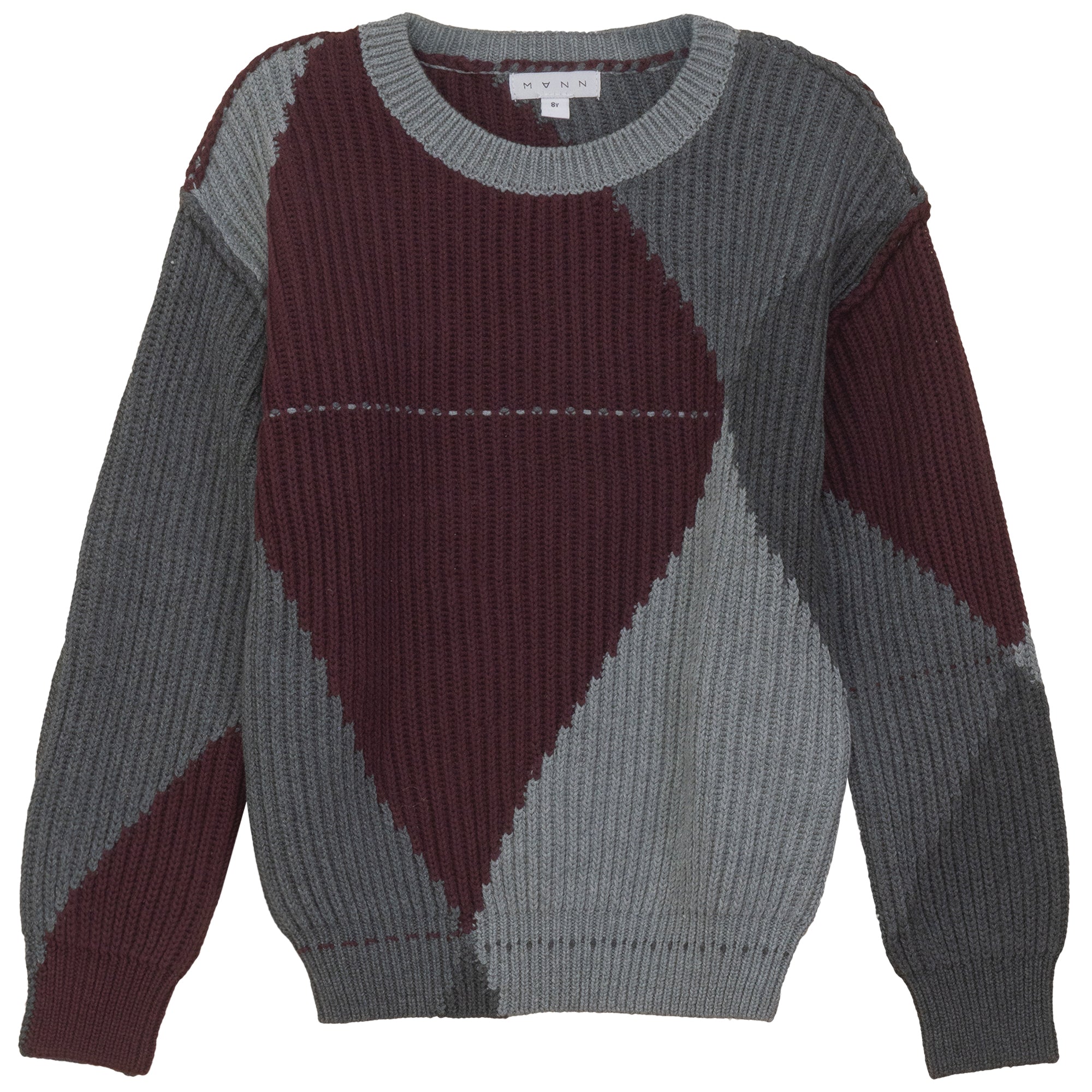 Mann Color blocked burgundy argyle sweater