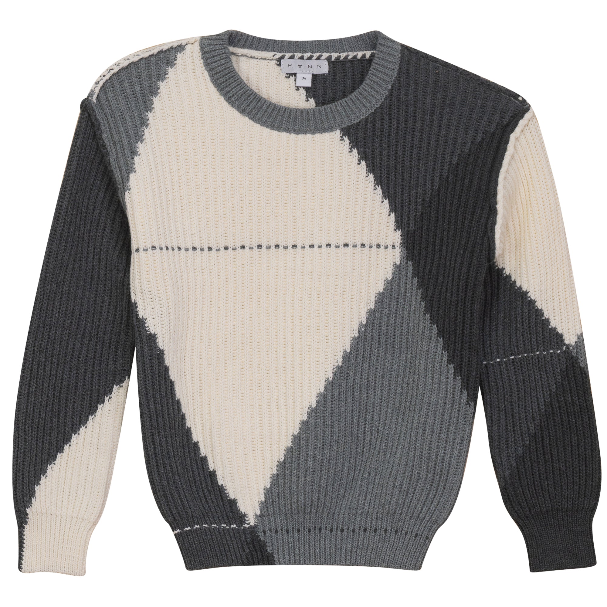 Mann Color blocked grey argyle sweater