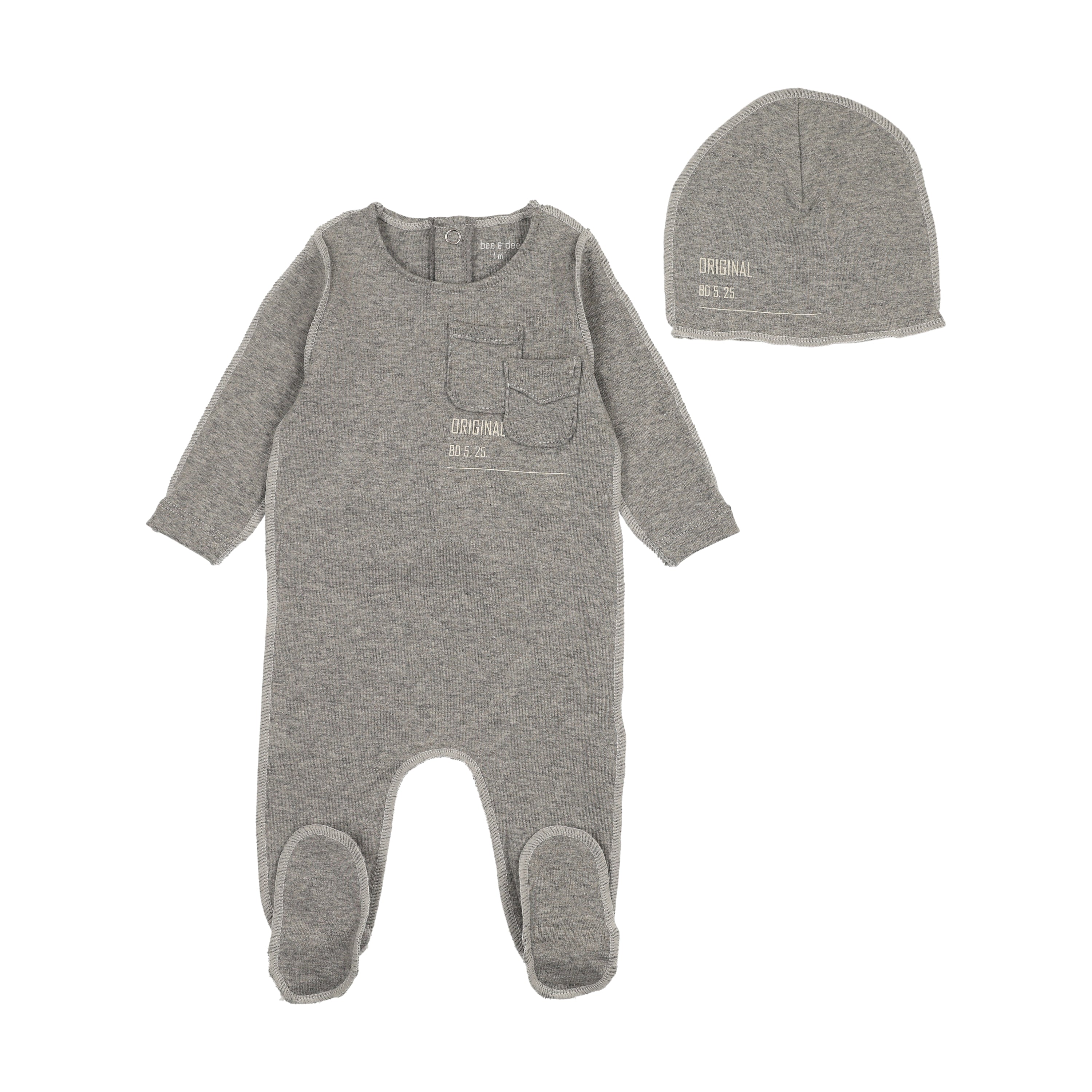 Bee & Dee Raw sewing pattern grey footie + beanie