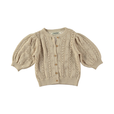 Tan pointelle openwork cardigan by Tocoto Vinatge