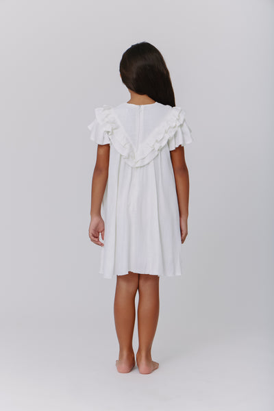Linen white ruffle dress by Kipp