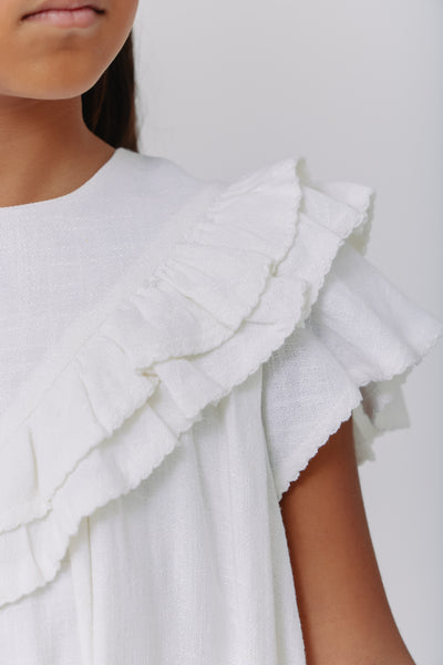 Linen white ruffle dress by Kipp