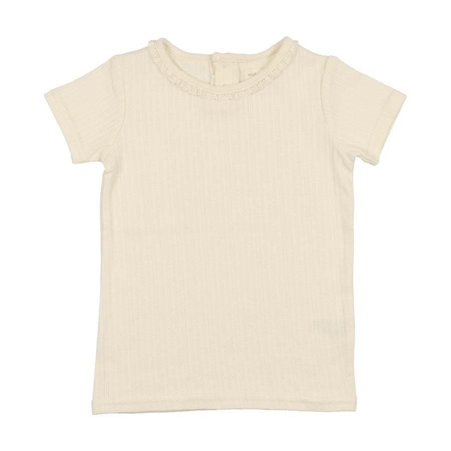 Pointelle cream short sleeve t-shirt by Lil Leggs