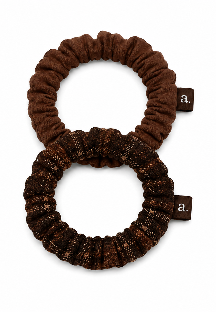 Archi Brown plaid thin scrunchie set