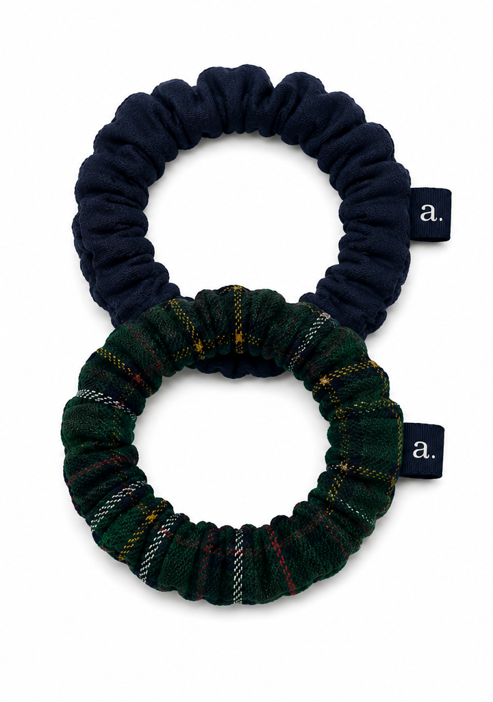 Archi Navy plaid thin scrunchie set