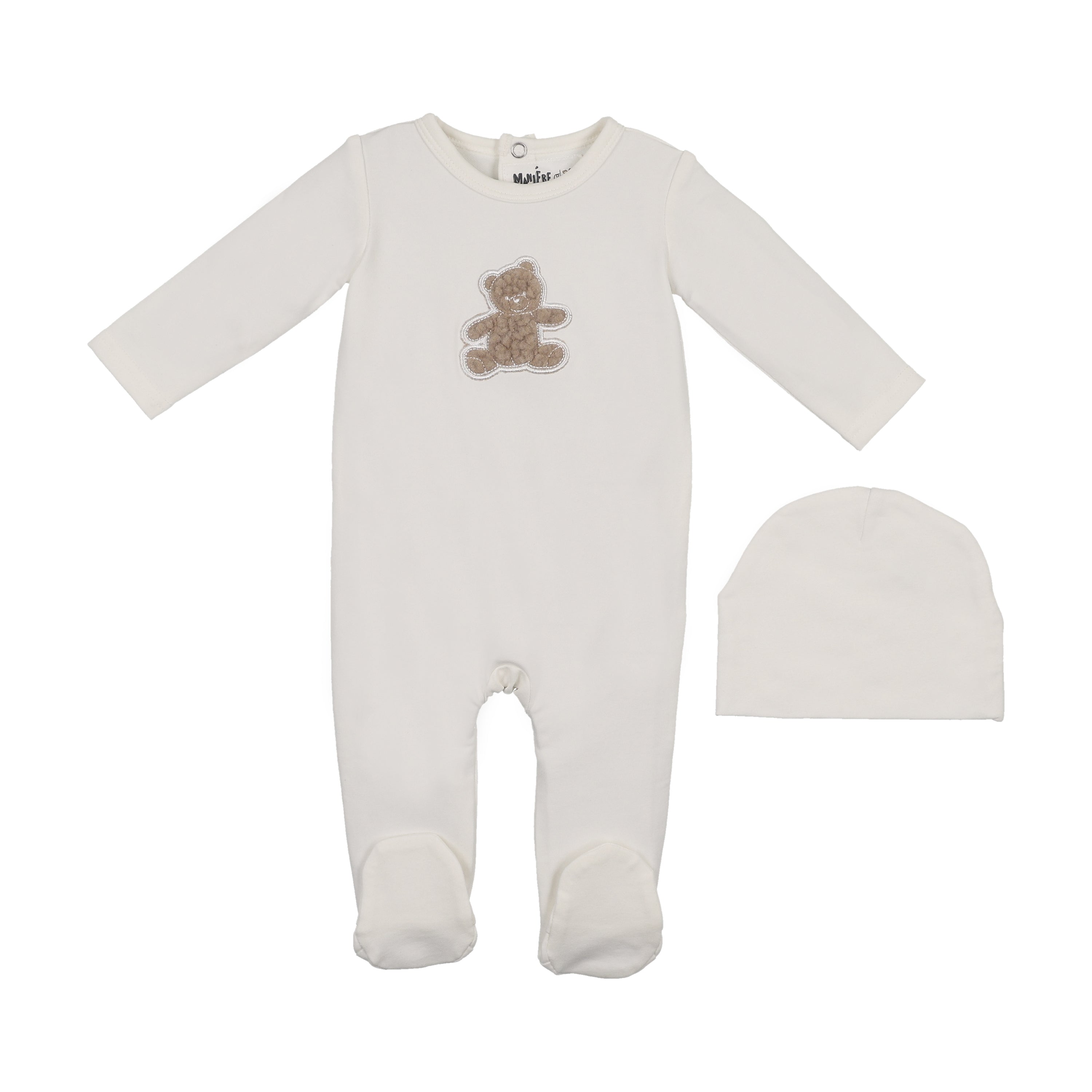 Maniere Sherpa bear white footie + beanie