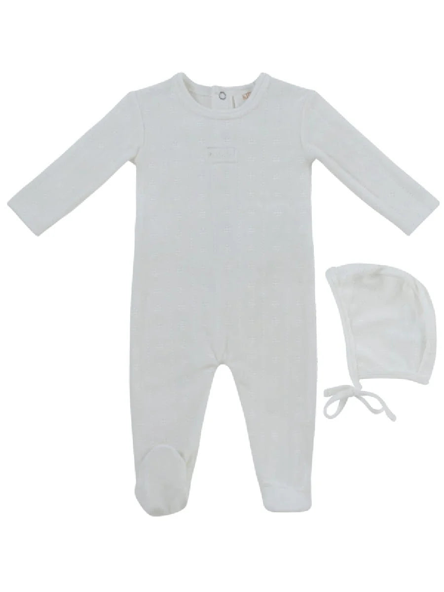 Kipp Baby Pointelle bebe white velour footie set