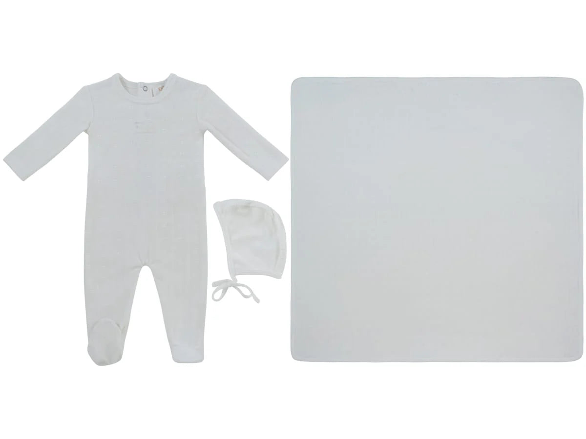 Kipp Baby Pointelle bebe white velour layette set