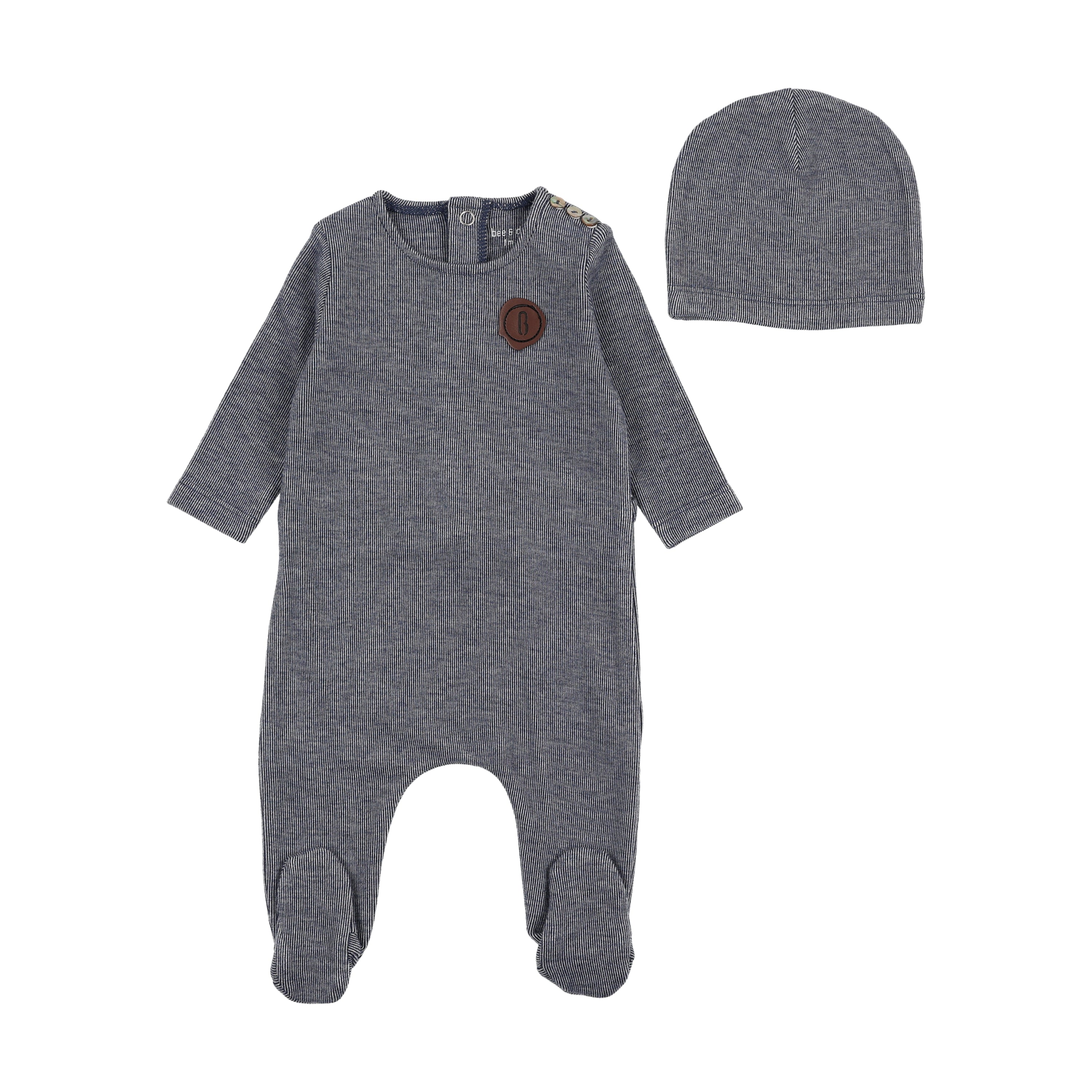 Bee & Dee Snuggle soft blue footie + beanie