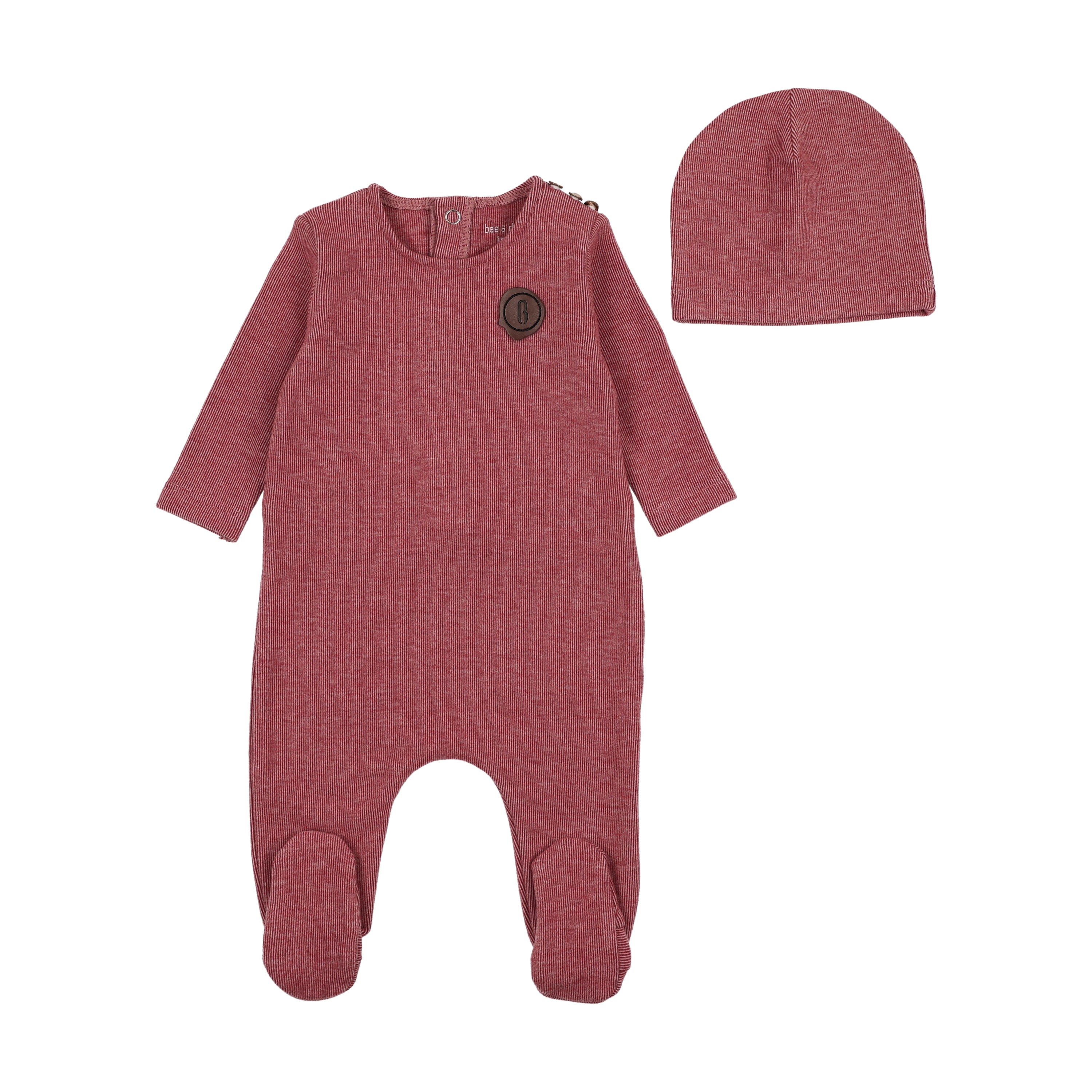 Bee & Dee Snuggle soft cranberry footie + beanie