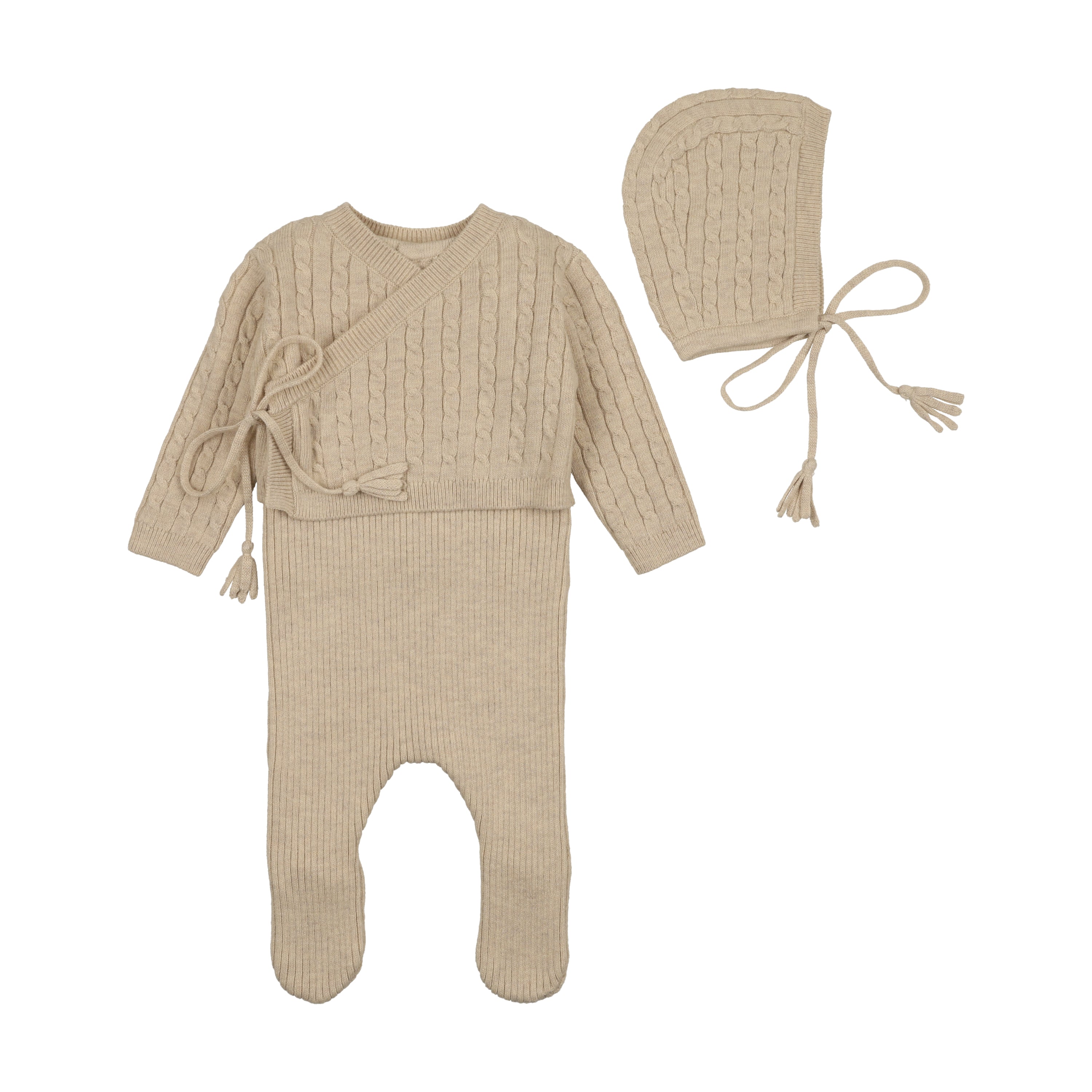 Bee & Dee Cable oat sweater footie + bonnet
