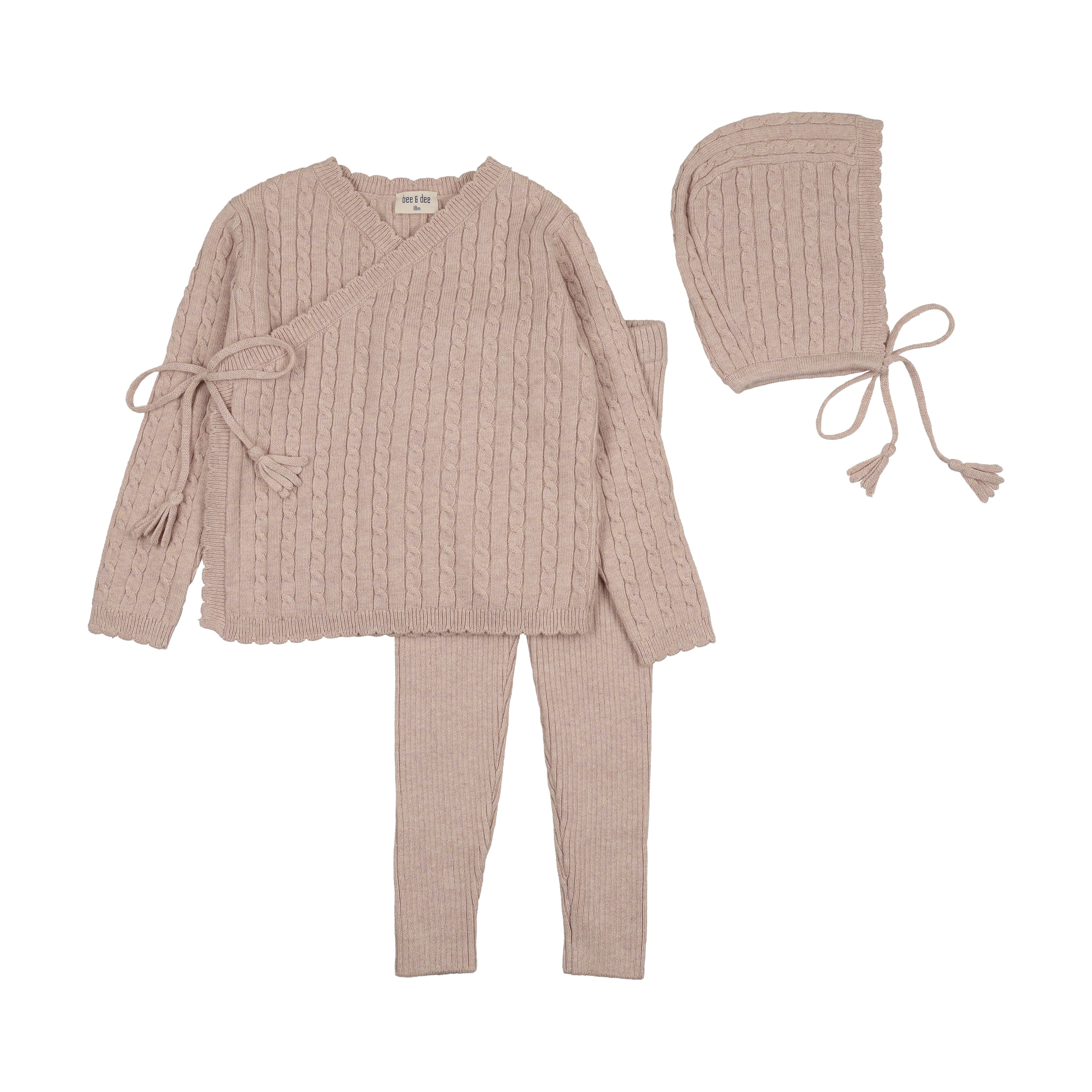 Bee & Dee Cable pink sweater footie + bonnet