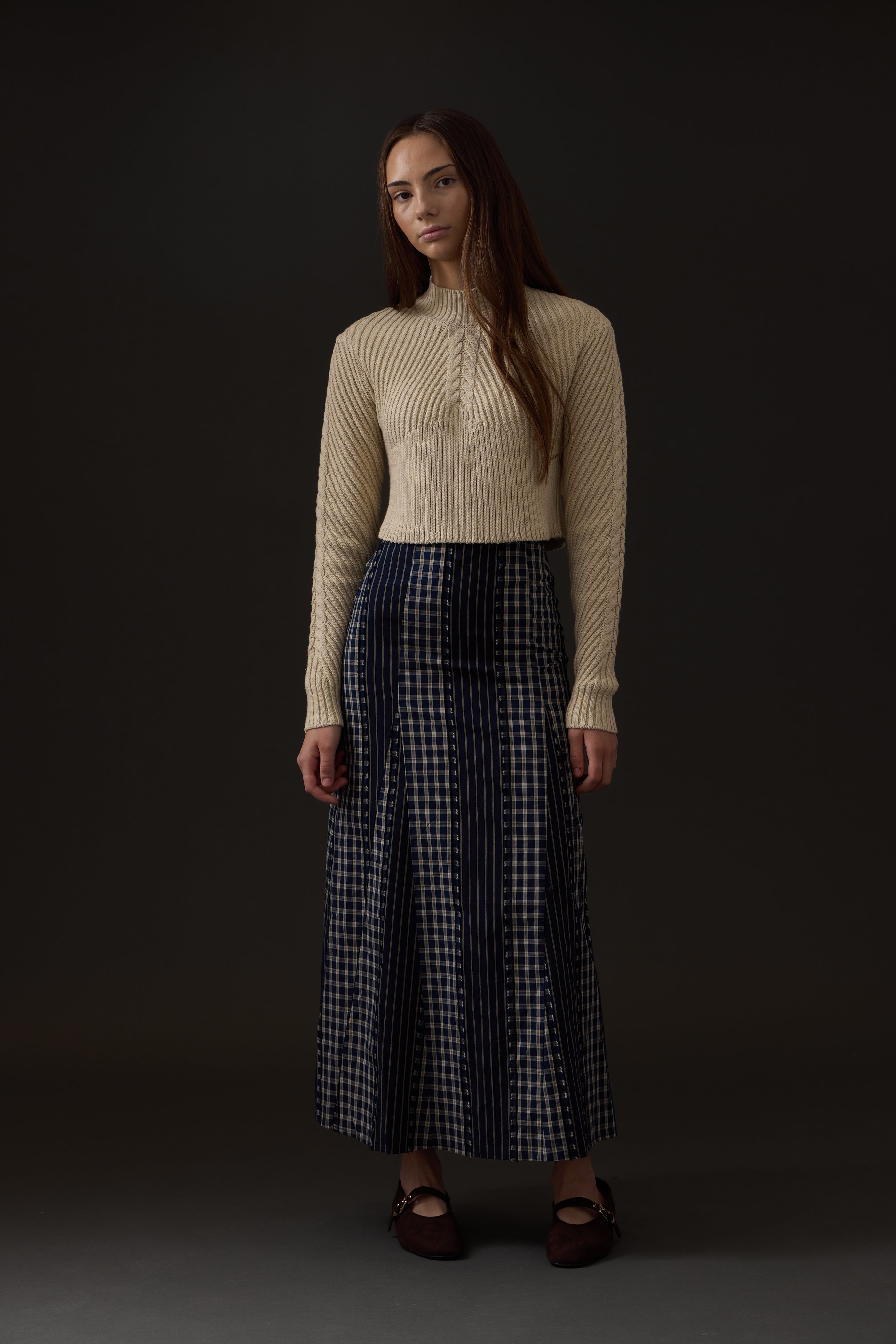Soir Charlotte midi blue skirt