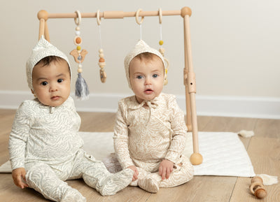 Swirly vines pink wrap footie + bonnet by Bee & Dee