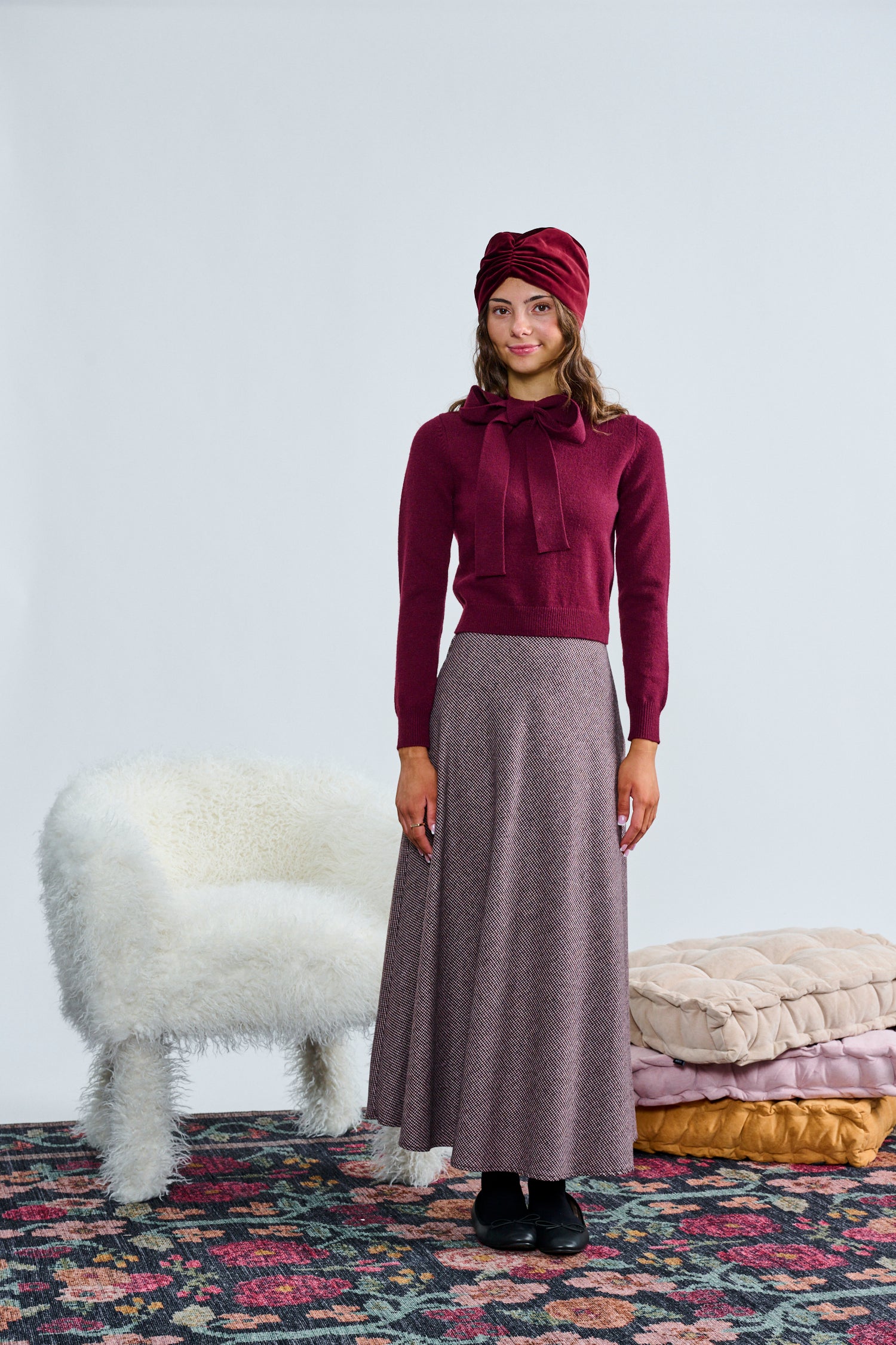 Laurent Houndstooth Wool A-Line Skirt