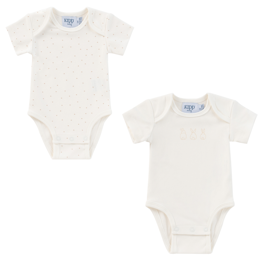 Bunny/dot stone bodysuit 2 pk set by Kipp Baby