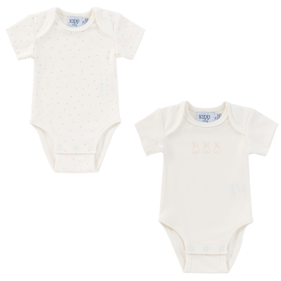 Bunny/dot pink bodysuit 2 pk set by Kipp Baby