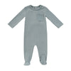 Embroidered sage pocket footie by Kipp Baby