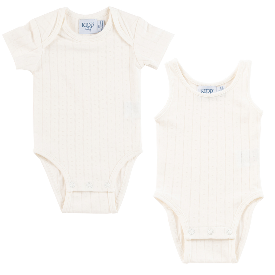 Pointelle white bodysuit 2 pk by Kipp Baby