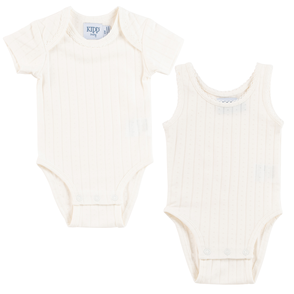 Pointelle white scallop bodysuit 2 pk set by Kipp Baby