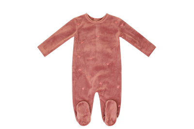 Embroidered heart pink footie by Kipp Baby
