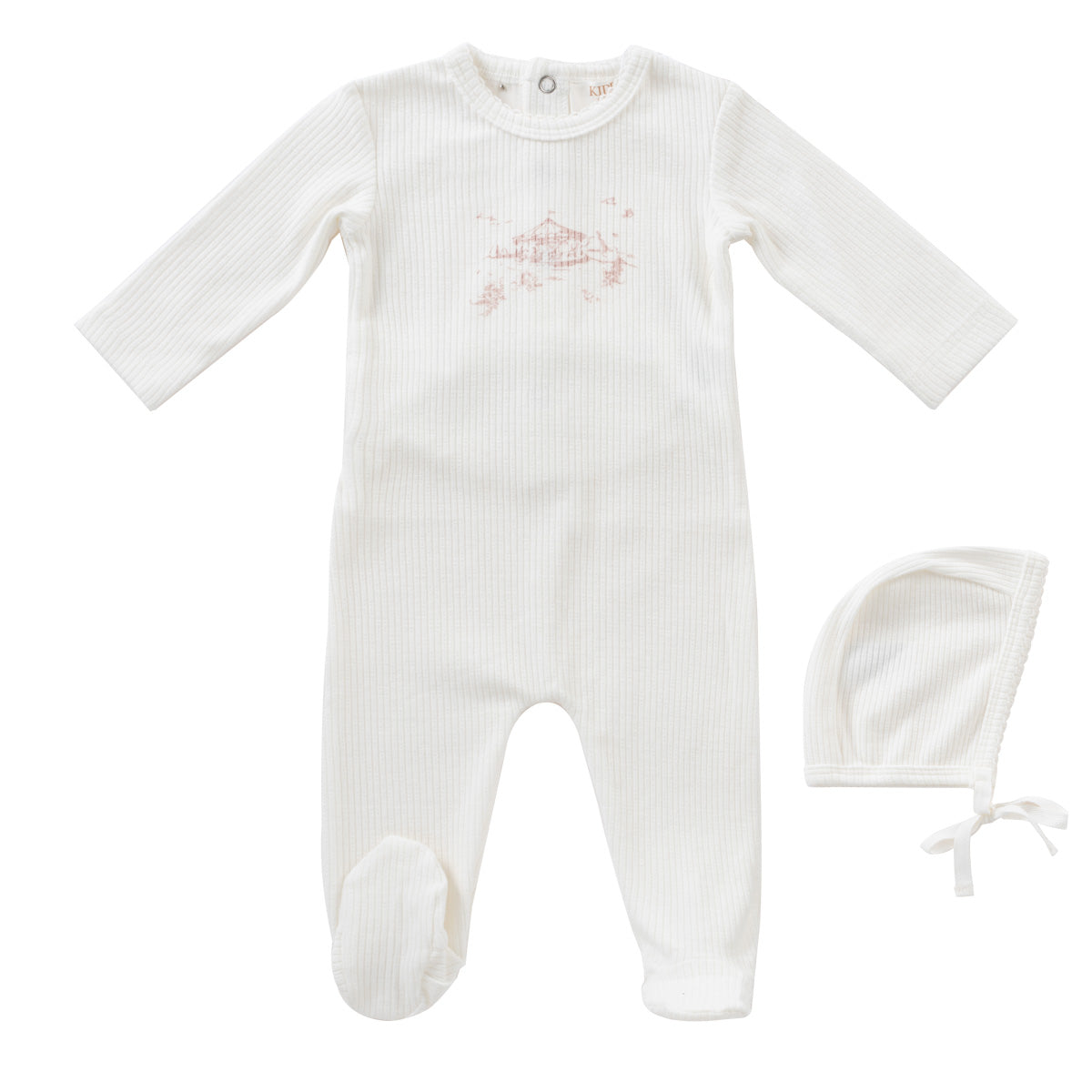 Carousel pink footie + bonnet by Kipp Baby