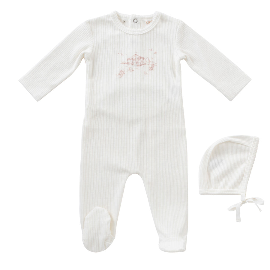 Carousel pink footie + bonnet by Kipp Baby