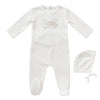 Carousel stone footie + bonnet by Kipp Baby