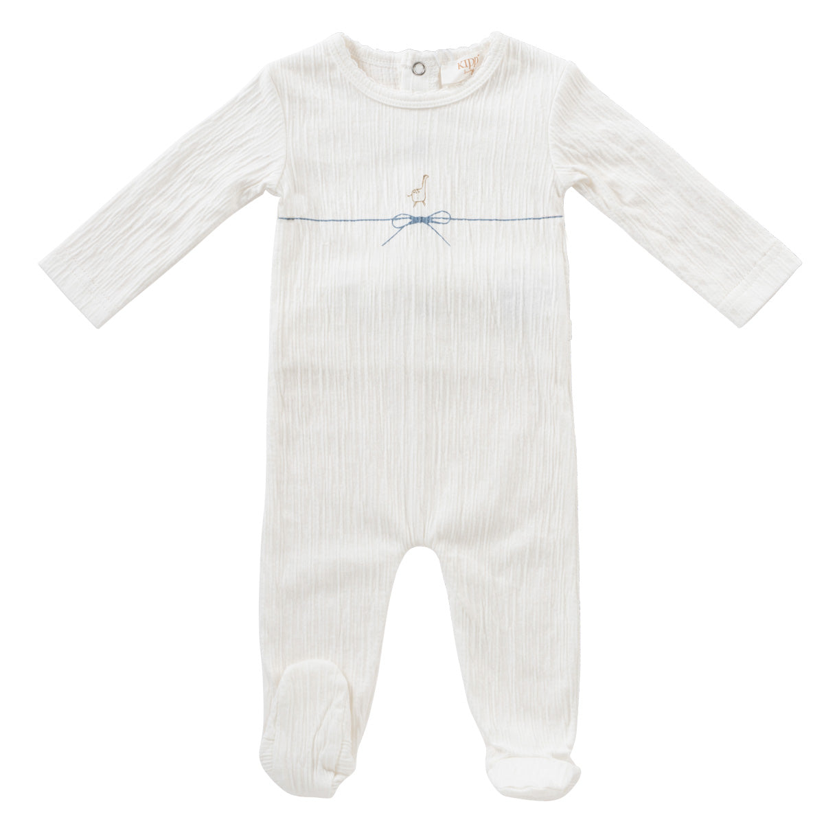 String blue bow footie by Kipp Baby